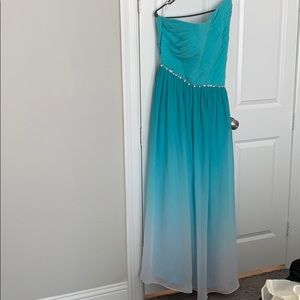 Blue evening gown one shoulder